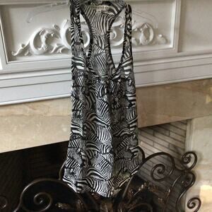 Trina Turk Black/White Zebra Print Semi Sheer Silk Lala Tank Top Sz S